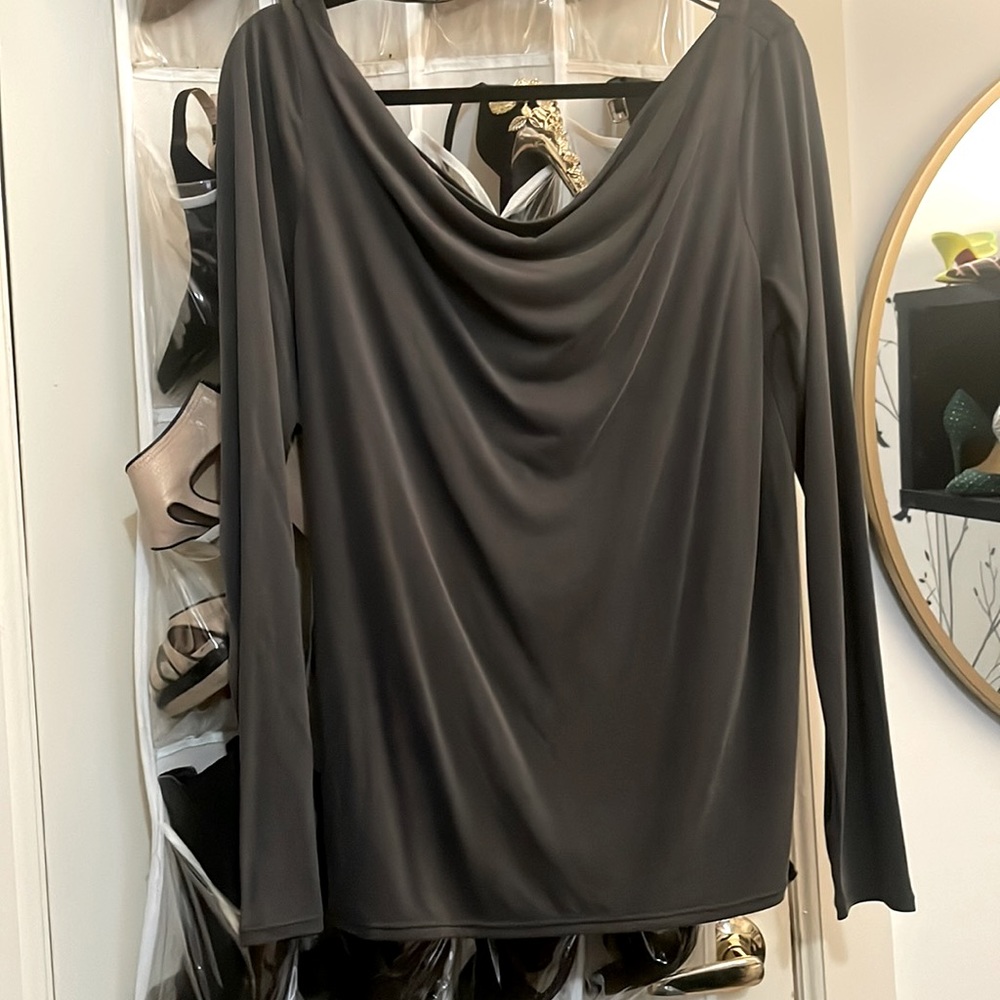 Dark Gray Scoop Neck Long Sleeve Top (fancy back), Size Small